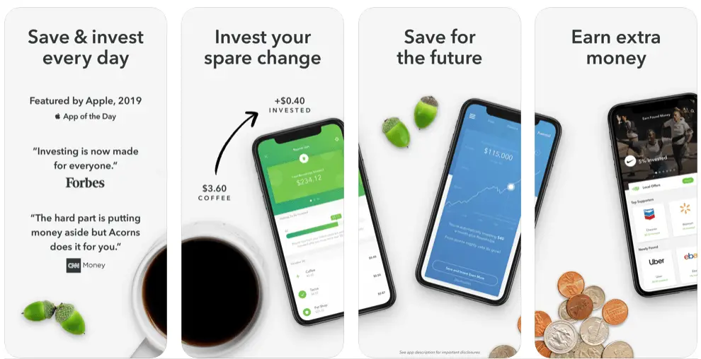 acorns mobile app screenshots