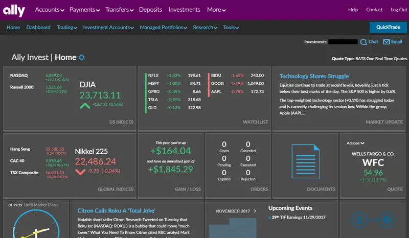 ally investlive interface screenshot