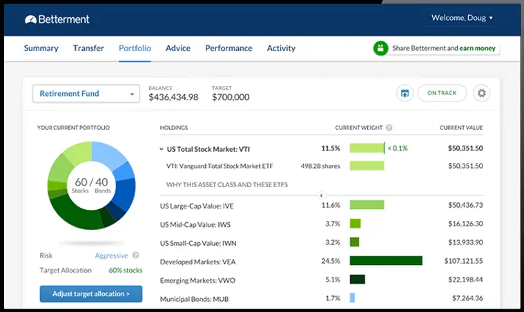 betterment user interface screenshot