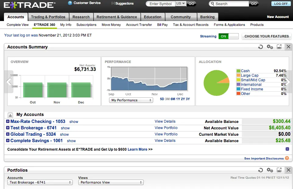 etrade desktop interface