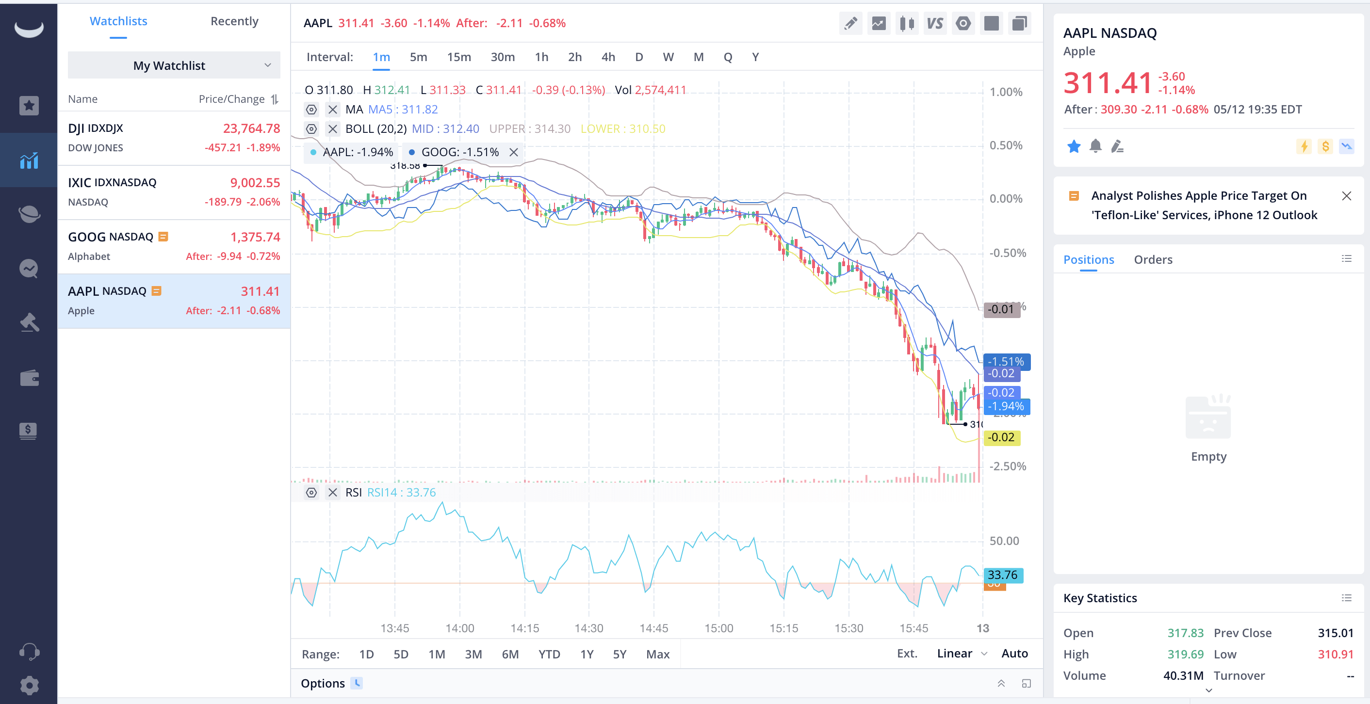 webull interface stocks screen