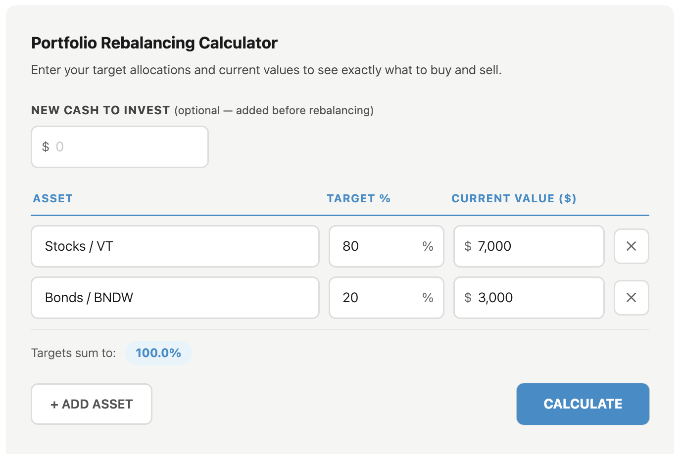 rebalancing calculator screenshot